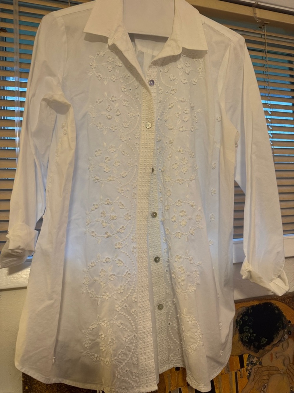 J Jill white  Embroidered Button-Down Shirt
